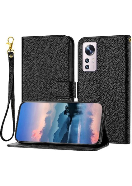 Telefon Kılıfı Için Xiaomi 12 Pro Litchi Desen Cüzdan Flip Folio Kart Yuvaları (Yurt Dışından)