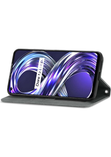 Realme 8i Basit Iş Cüzdan Kordon Fermuar Deri Kılıf (Yurt Dışından)