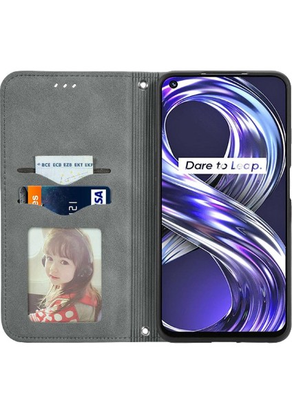 Realme 8i Basit Iş Cüzdan Kordon Fermuar Deri Kılıf (Yurt Dışından)