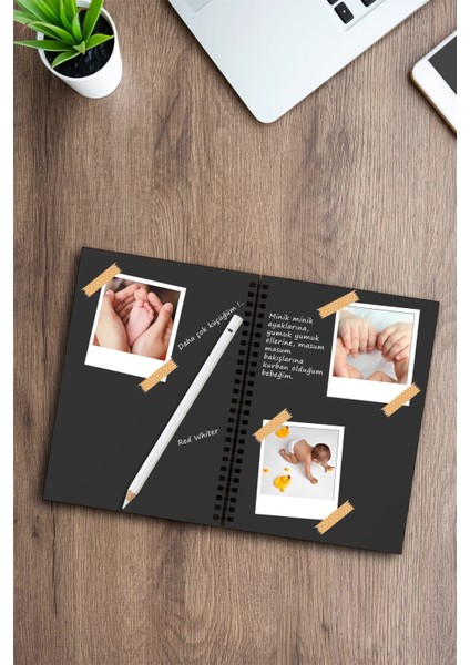 Siyah Kalın Yapraklı Defter 15 Yaprak 30 Sayfa A5 Fotoğraf Albümü Siyah Yapraklı Anı Defteri