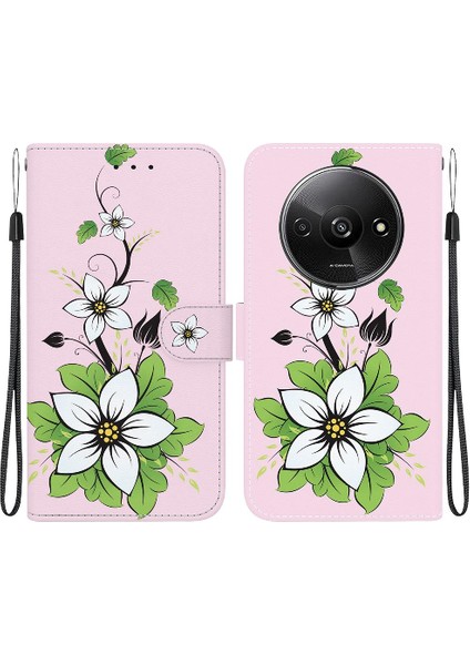 Xiaomi Redmi A3 Pu Deri Kelebek Çiçek Boyalı Cüzdan Kart (Yurt Dışından)