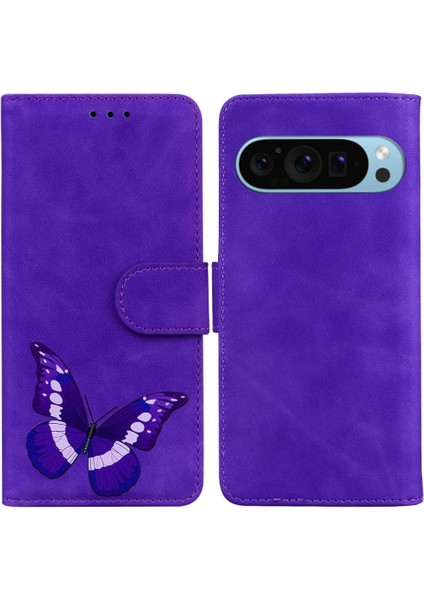 Google Piksel 9 Pro Kelebek Flip Folio Kapak Için Kılıf Renk Baskılı Kart (Yurt Dışından)