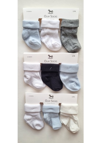 Olay Socks 9'lu Pamuk Yenidoğan Hediyelik Kutulu  Ekonomik Paket Bebek Çorap