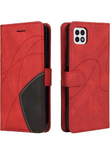 Samsung Galaxy A22 5g Iki Renkli Dikiş Pu Deri Flip Folio (Yurt Dışından)