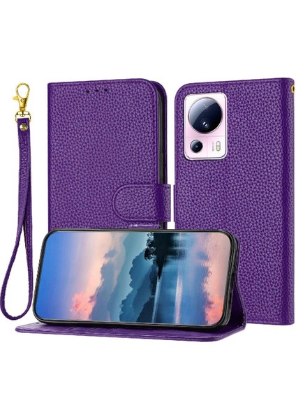Telefon Kılıfı Için Xiaomi 13 Lite Flip Folio Cüzdan Kart Yuvaları Tutucu Pu (Yurt Dışından)