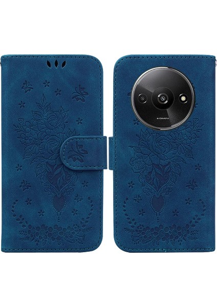 Xiaomi Redmi A3 Kart Yuvaları Kabartma Gül Çiçekler Flip Pu Deri (Yurt Dışından)