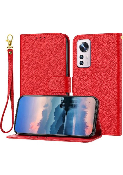 Telefon Kılıfı Için Xiaomi 12 Pro Litchi Desen Cüzdan Flip Folio Kart Yuvaları (Yurt Dışından)