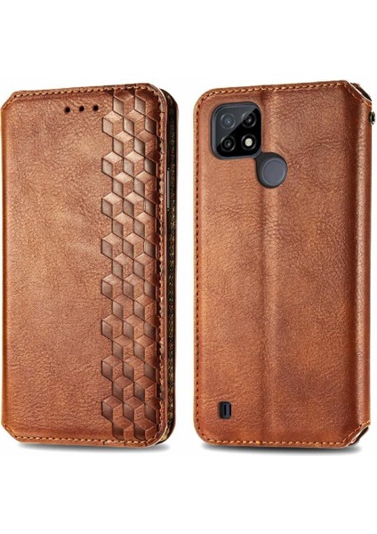 Oppo Realme C21Y Cüzdan Fonksiyonu Için Kılıf Deri Kılıf Kapak Kapak Moda (Yurt Dışından)