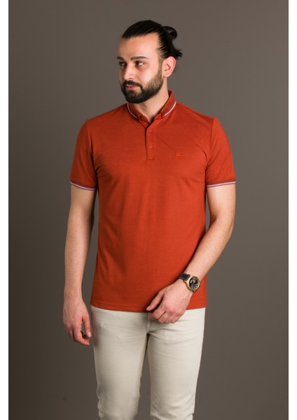 Erkek Kiremit Basic Polo Yaka T-Shirt