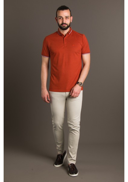 Erkek Kiremit Basic Polo Yaka T-Shirt