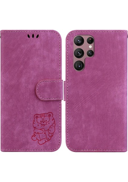 Samsung Galaxy S22 Ultra 5g Flip Folio Kabartmalı Sevimli Kaplan Cüzdan (Yurt Dışından)