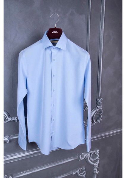 Erkek Slim Fit Uzun Kol 6 Drop O.mavi Gömlek