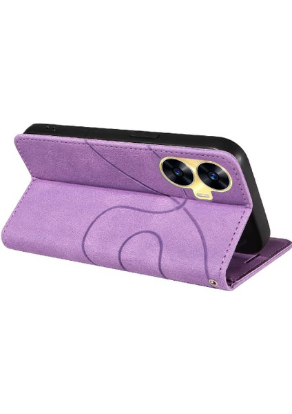 Realme C55 4g Iki Renkli Dikiş Kickstand Koruyucu Pu Deri (Yurt Dışından)
