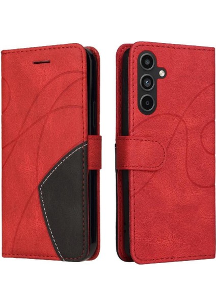 Samsung Galaxy A15 Için Kılıf Pu Deri Flip Folio Kılıf Kickstand Iki Renkli (Yurt Dışından)