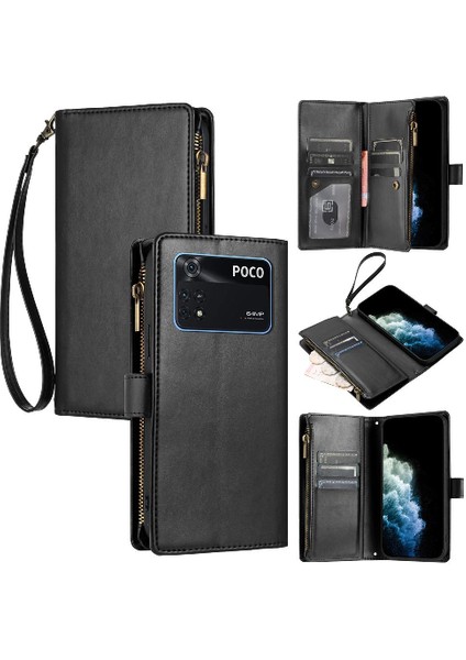 Xiaomi Poco M4 Pro 4g Için Kılıf Cüzdan Fermuar Folio Kapak Kart Yuvaları Pu (Yurt Dışından)