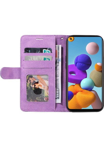 Samsung Galaxy A21S Için Kılıf Kart Yuvası Standı ile Iki Renkli Dikiş Pu (Yurt Dışından)