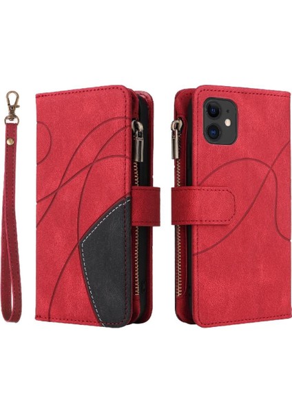 IPhone 11 Için Kılıf Fermuar Cüzdan Tarzı Kart Yuvası ile Iki Renkli Dikiş (Yurt Dışından)