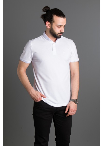 Zeki Özer Erkek Beyaz Basic Polo Yaka T-Shirt