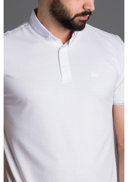 Zeki Özer Erkek Beyaz Basic Polo Yaka T-Shirt