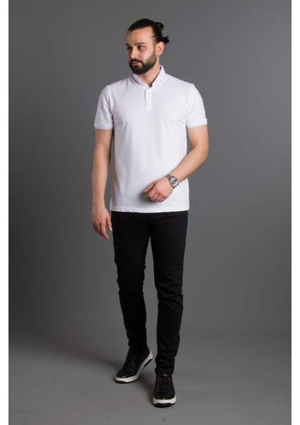 Zeki Özer Erkek Beyaz Basic Polo Yaka T-Shirt