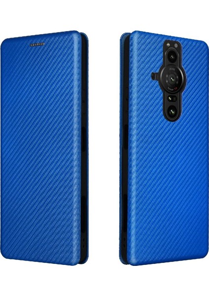 Sony Xperia Pro-I Deri Folio Flip Case Için Kılıf Manyetik Karbon Fiber (Yurt Dışından)