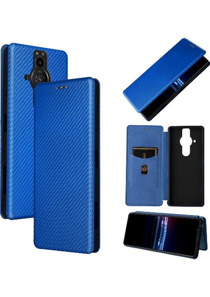 Sony Xperia Pro-I Deri Folio Flip Case Için Kılıf Manyetik Karbon Fiber (Yurt Dışından)