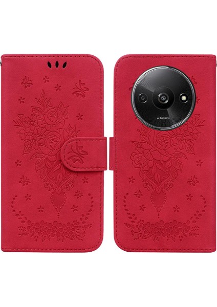 Xiaomi Redmi A3 Kart Yuvaları Kabartma Gül Çiçekler Flip Pu Deri (Yurt Dışından)