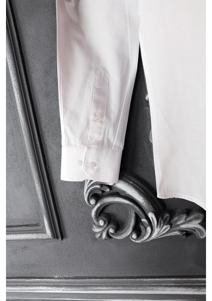 Erkek Slim Fit Uzun Kol 6 Drop Beyaz Gömlek
