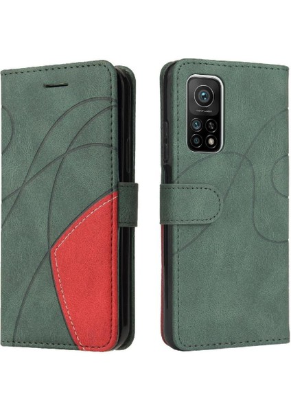 Xiaomi 10T/10T Pro Iki Renkli Dikiş Pu Deri Flip Folio Kılıf (Yurt Dışından)