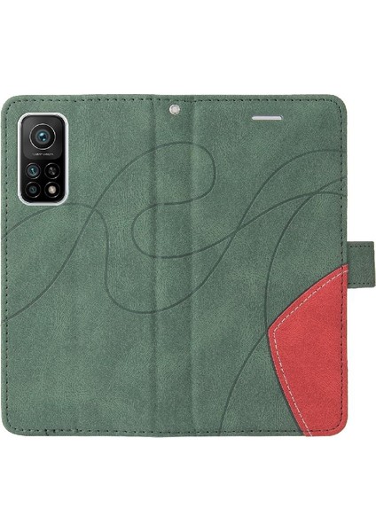 Xiaomi 10T/10T Pro Iki Renkli Dikiş Pu Deri Flip Folio Kılıf (Yurt Dışından)