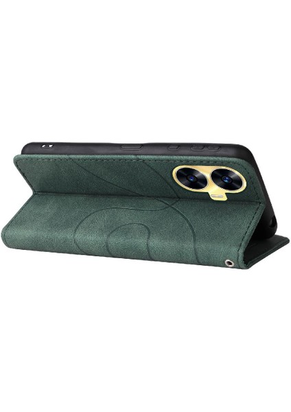 Realme C55 4g Iki Renkli Dikiş Kickstand Koruyucu Pu Deri (Yurt Dışından)