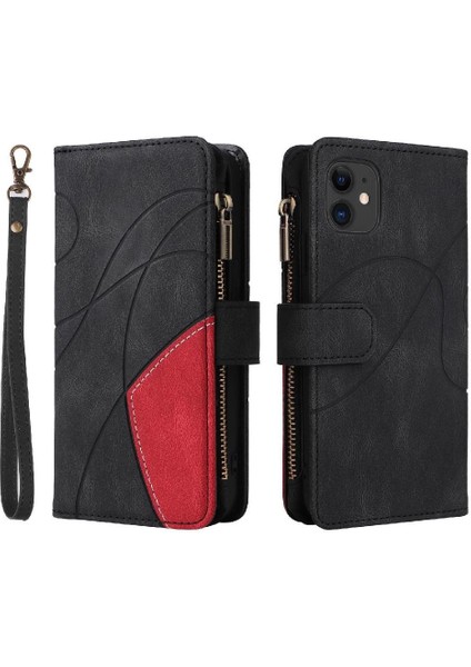 IPhone 11 Için Kılıf Fermuar Cüzdan Tarzı Kart Yuvası ile Iki Renkli Dikiş (Yurt Dışından)