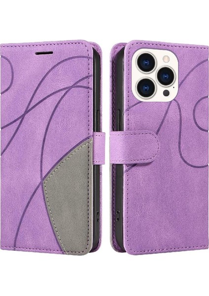 IPhone 15 Için Kılıf Pro Iki Renkli Dikiş Pu Deri Flip Folio Kılıf ile (Yurt Dışından)