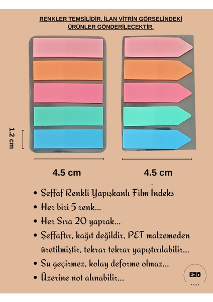 Şeffaf Renkli Post It Yapışkanlı Not Kağıdı Not Defteri Etiket Film Indeks-3 fiyatları