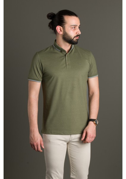 Erkek Haki Basic Polo Yaka T-Shirt