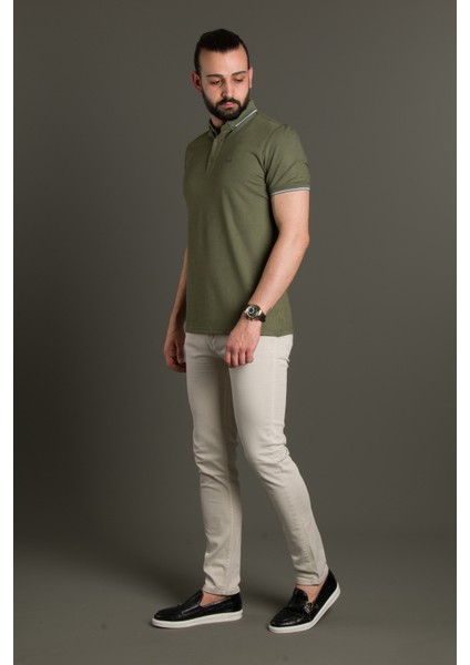 Erkek Haki Basic Polo Yaka T-Shirt modelleri