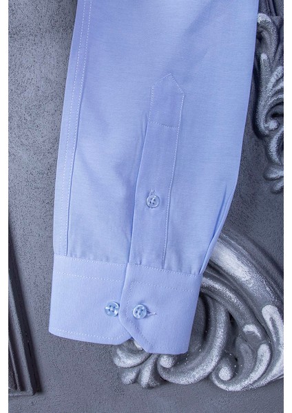 Erkek Slim Fit Uzun Kol 6 Drop Mavi Gömlek