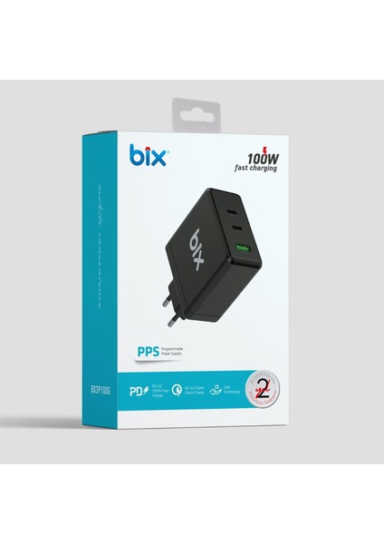 BX3P100G Gan 100W PD 2* Type-C + QC 4.0 1* USB-A Girişli Gelişmiş Şarj Teknolojisi ile Donatılmış Şarj Adaptörü