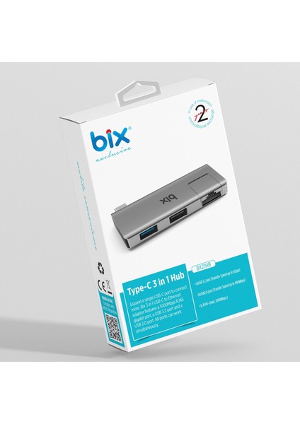 BX21HB Type-C'den 2 Bağlantı Noktalı Ethernet USB 3.2 Hub