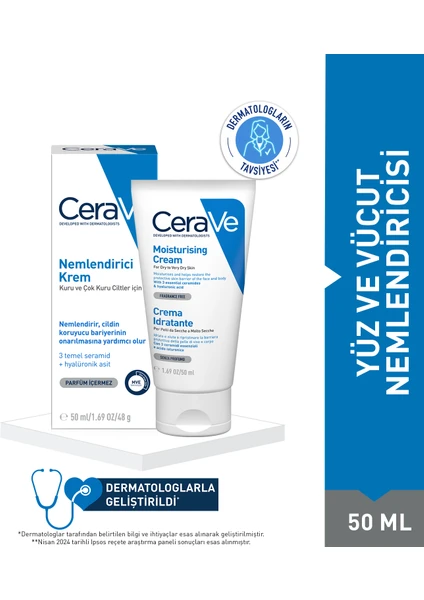 Cerave Nemlendici Krem Kuru Ciltler Seramid ve Hyalüronik Asit İçerikli 50 ml