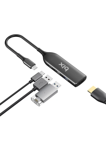 BX03HB MAX 4in1 Type-C Hub 4K@30Hz HDCP HDMI, PD Port, 2x USB, Macbook Uyumlu Çoklayıcı Adaptör