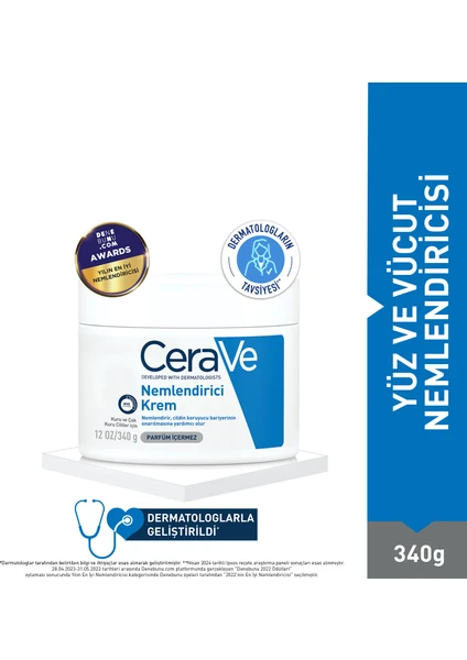 Cerave Nemlendirici Krem Kuru Ciltler Seramid ve Hyalüronik Asit İçerikli 340 gr