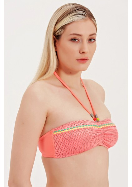 Global Cam Boncuk Detaylı Straplez Bikini Üst