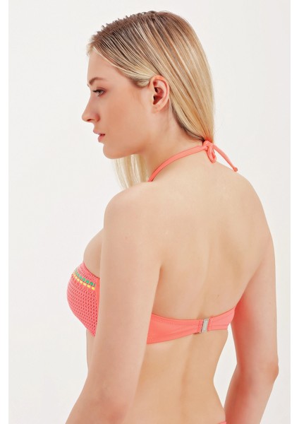Global Cam Boncuk Detaylı Straplez Bikini Üst
