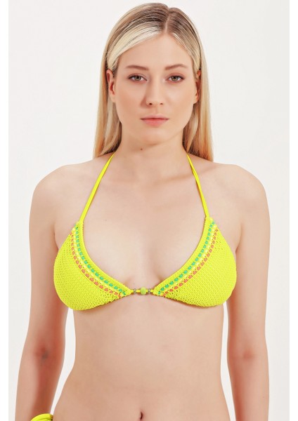 Global Cam Boncuk Detaylı Üçgen Bikini Üst