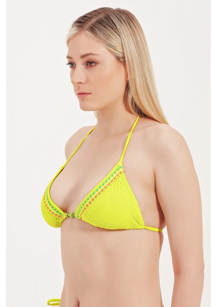 Global Cam Boncuk Detaylı Üçgen Bikini Üst