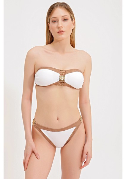 Gold Aksesuarlı Straplez Bikini