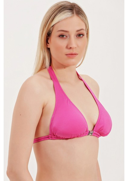 Aksesuar Detaylı Boyundan Bağlamalı Bikini Üst