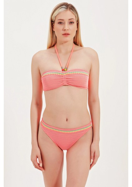 Global Cam Boncuk Detaylı Straplez Bikini Üst