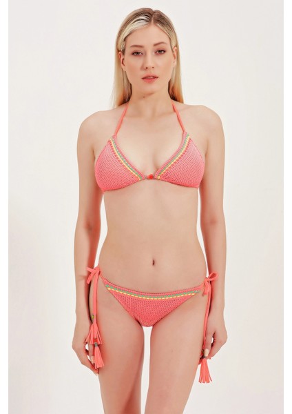 Global Cam Boncuk Detaylı Üçgen Bikini Üst